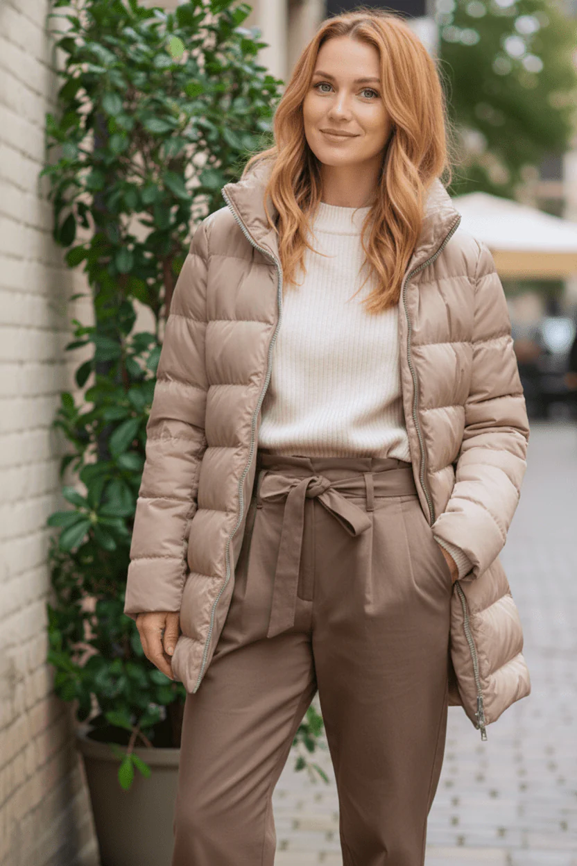 The Dorchester | Down Coat with Chunky Zipper | Taupe - Image 3
